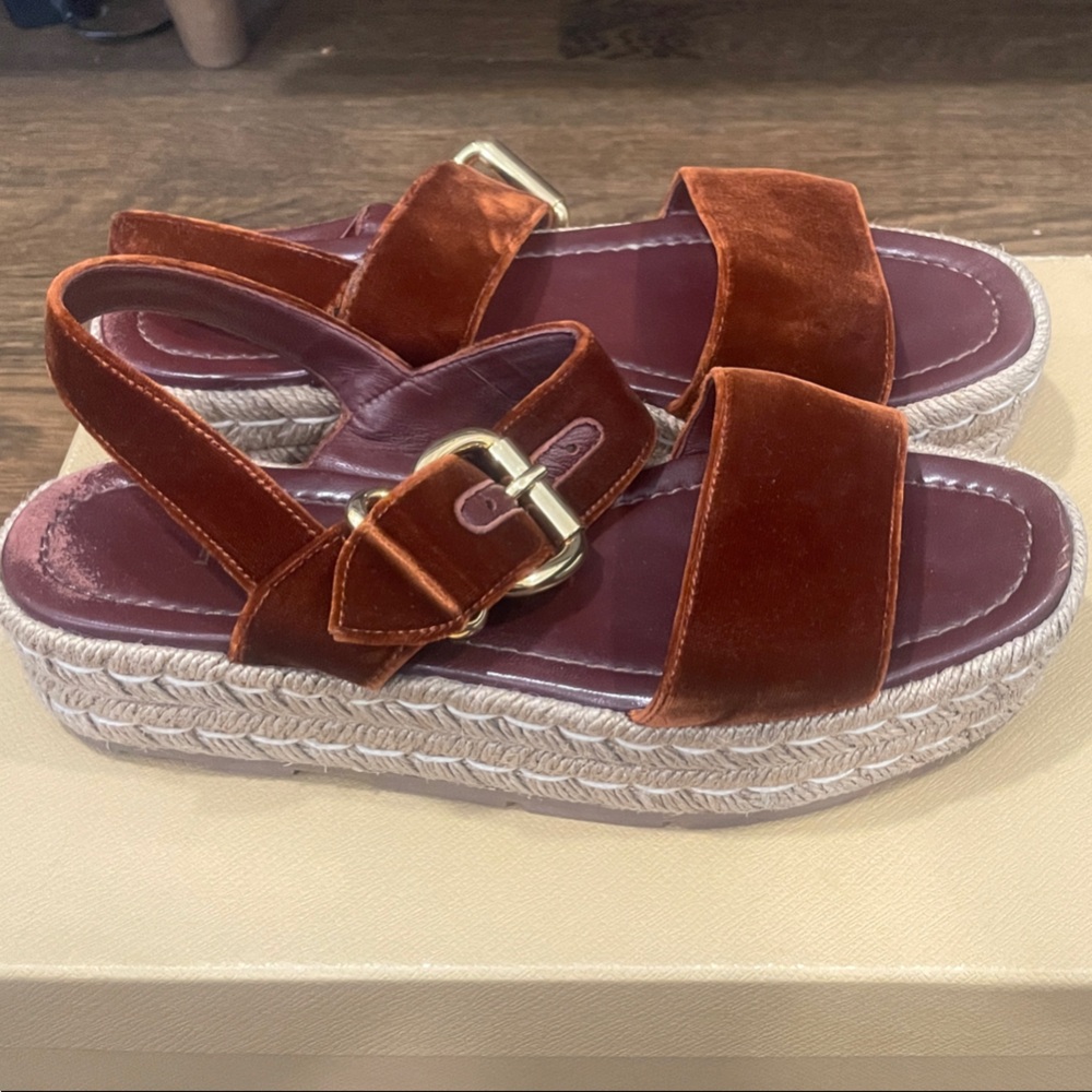 Prada Velvet Espadrille Sandals in Rust